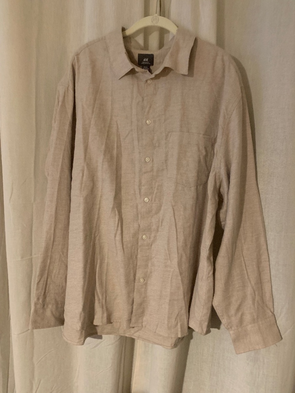 H&M Shirt Mens 3XL Beige Solid Long Sleeve Button Down Casual Cotton